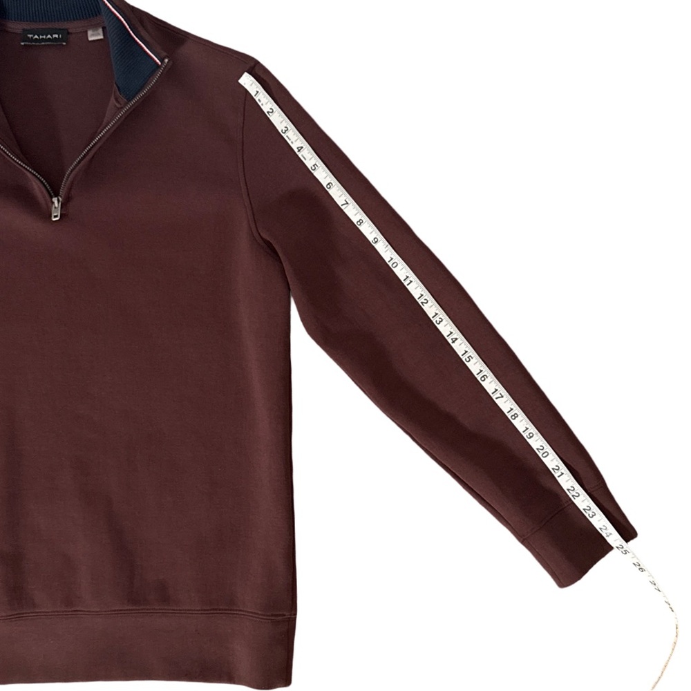 Tahari Mens Quarter Zip Pullover‎ Sweater Maroon Rib Collar Medium - Picture 8 of 8
